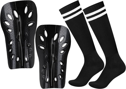 Adults Soccer Shin Guards and Socks Lightweight and Breathable Shin Guard Sleeves for Youth Football Player, Calf Protective Gear Shin Guards for Adults Football Games Equipment (Black)
