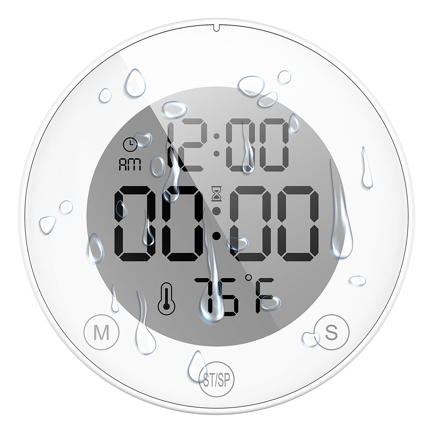 KADAMS Shower Timer Clock Waterproof Bathroom Timer – Digital Wall Clock with Countup Countdown, Magnetic Kitchen ClockTimer with Temperature, Suction Cup Kids Shower Spa Cook Bath (3.54, Pearl White)