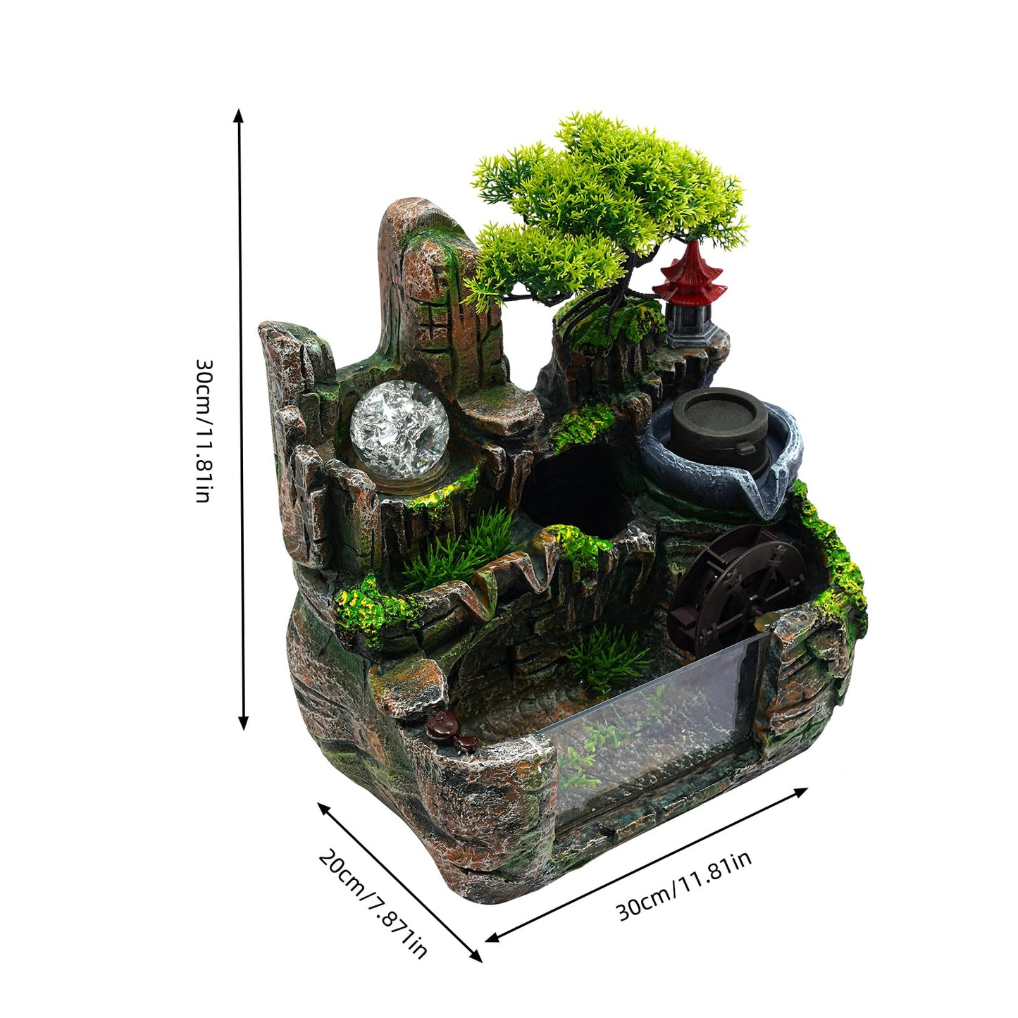 Gdrasuya10 Waterfountain Indoors Rockery Fountain Goldfish Waterfall Desktop Decorat Tabletop Rockery Fountain Waterfall Bonsai for Home Office Atomizing Humidifier