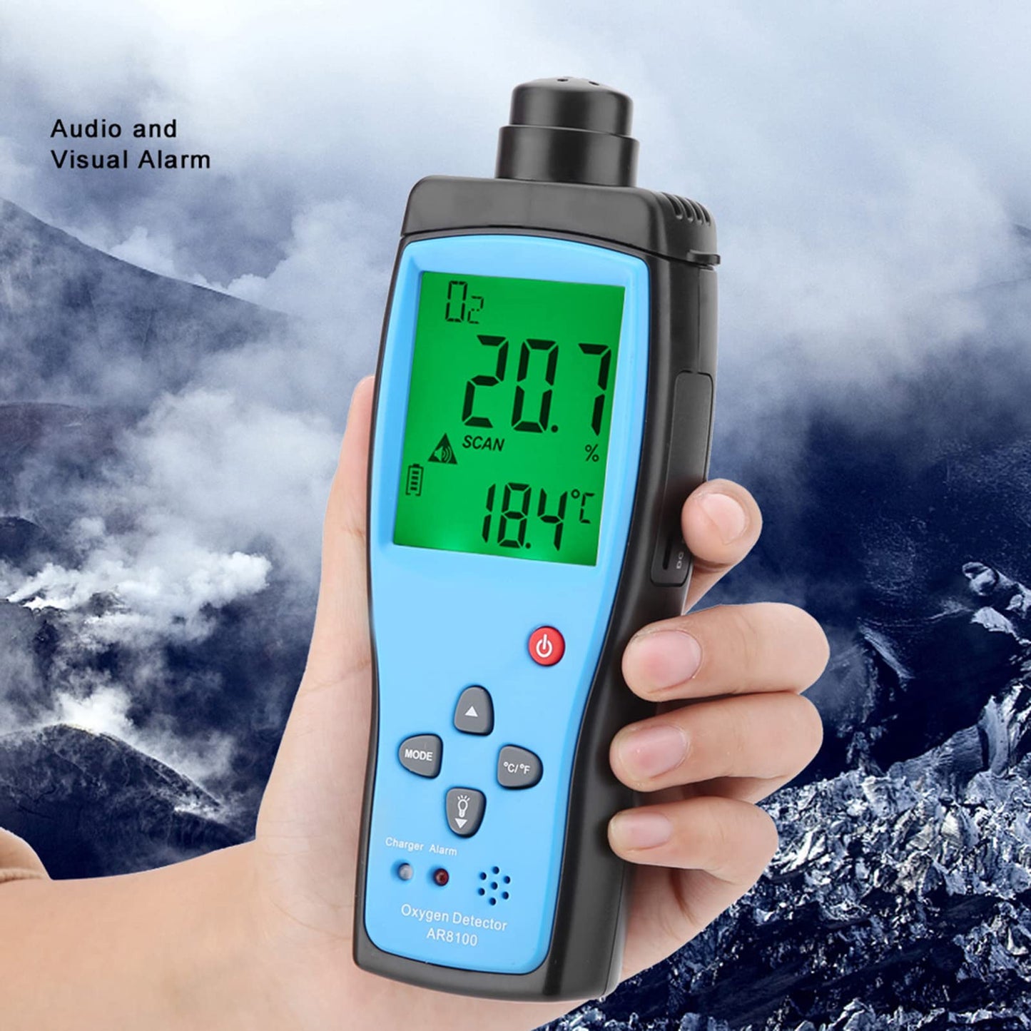 AR8100 Handheld Oxygen Detector, Oxygen O2 Detector Analyzer Rechargeable O2 Meter with LCD Backlit Display Portable Oxygen Purity Detector Inspector for Outdoor, Home, Industry