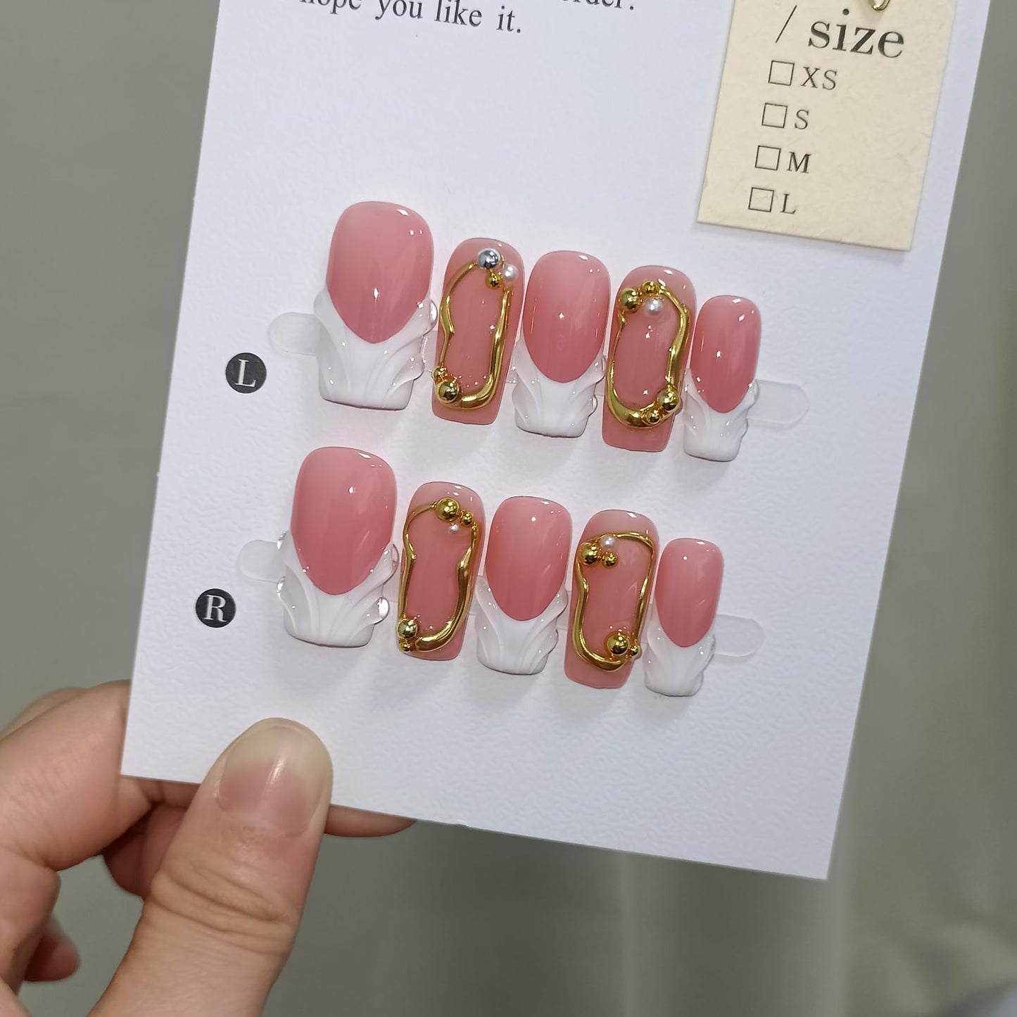 TENPAL Sheer Handmade French Tips Press on Nails Long Square 3D Embossed White Tip Nude Pink Fake Nails for Parties Daily Modern Minimalist Glossy False Nails for Women Gifts 10pcs(S)