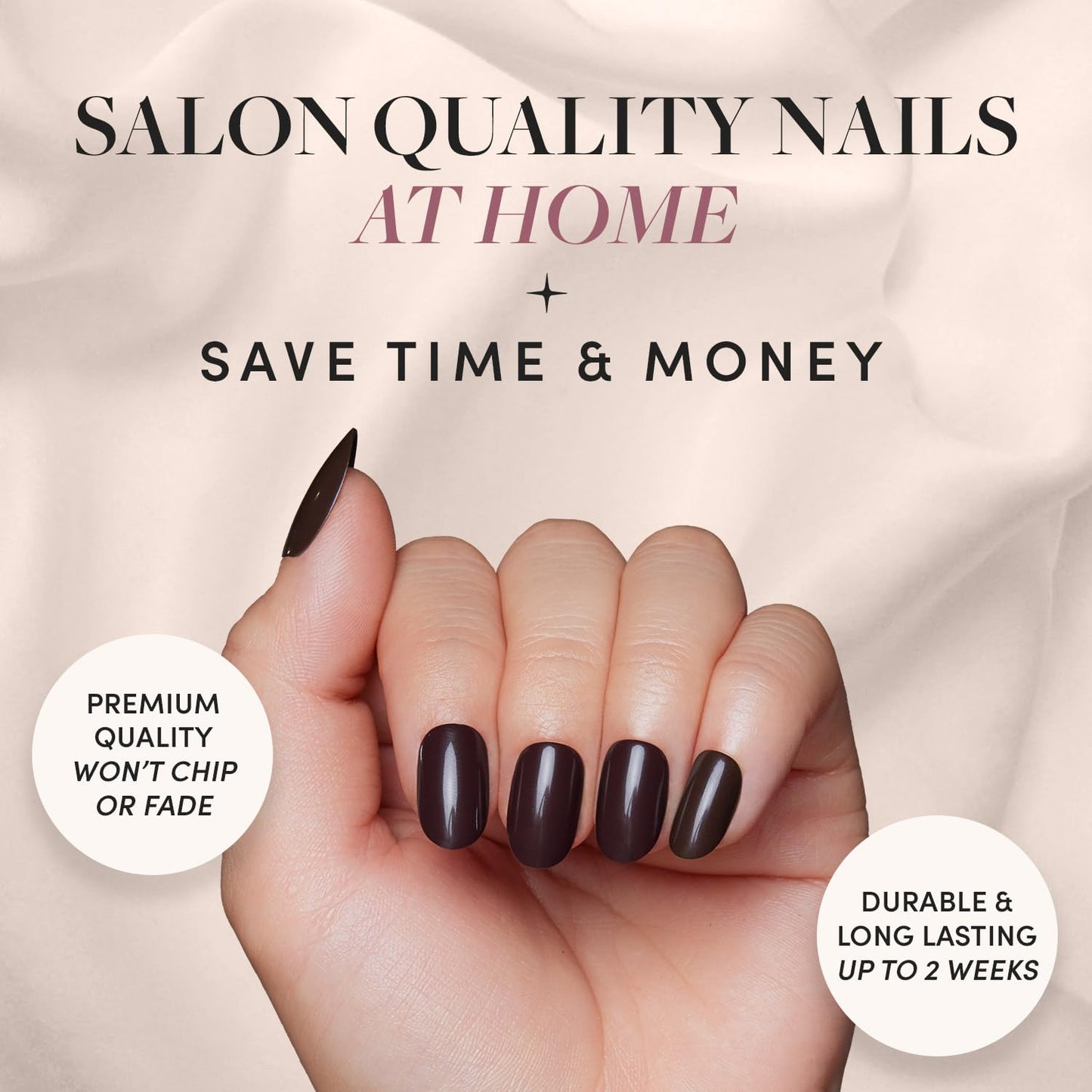 Glamnetic Press-On Nails Bundle - Ballet Pink & Bark Brown | Opaque Light Blush Pink Short Almond False Nails | Dark Brown Short Round Fake Nails | Reusable, Salon-Quality Nail Kits