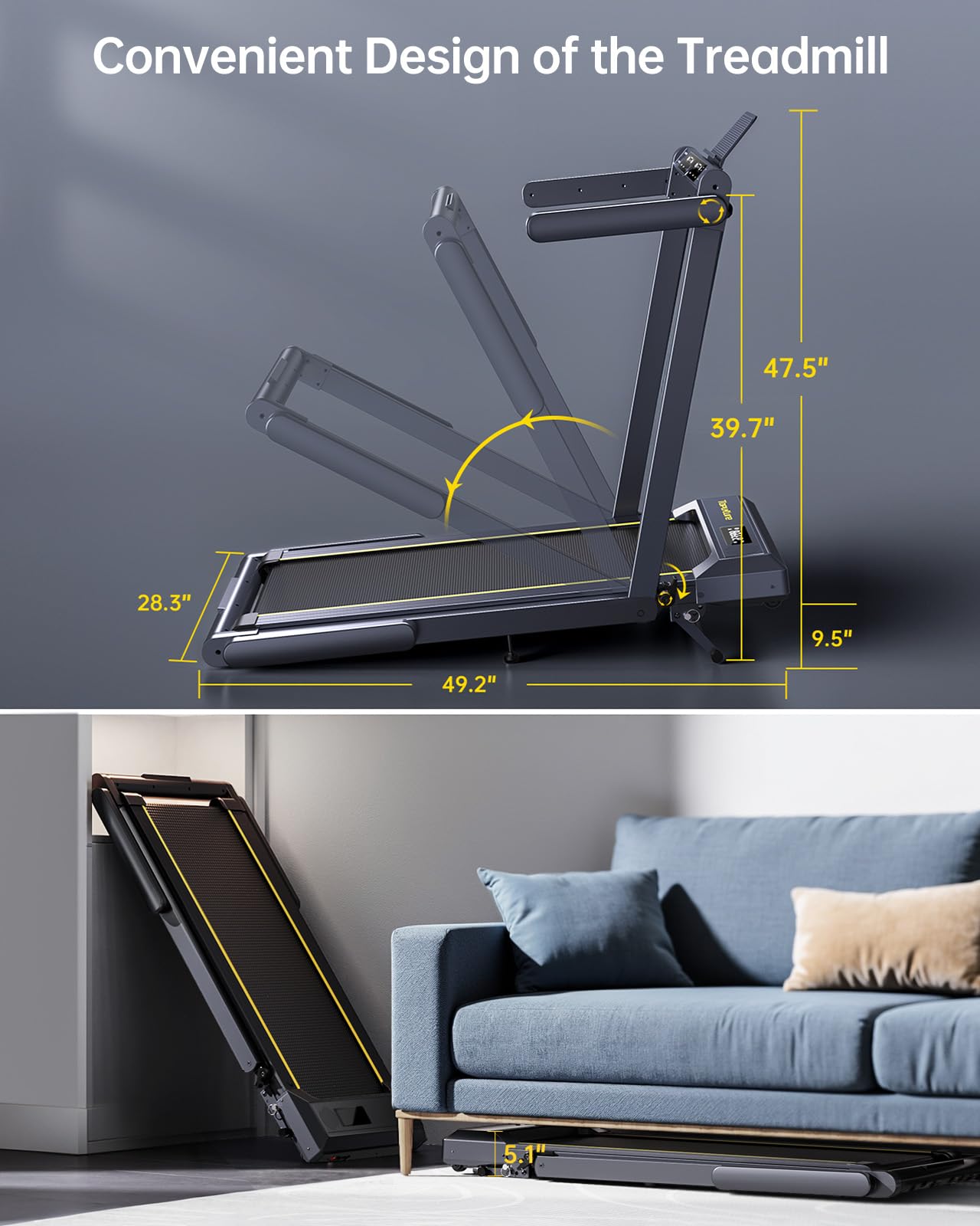 Walking Pad Treadmill with 12% Incline and Handle Bar, 4 in 1 Folding Treadmill for Home/Office, Under Desk Treadmills Portable Walking Pad with App & Bluetooth Speaker, 0.6-10MPH