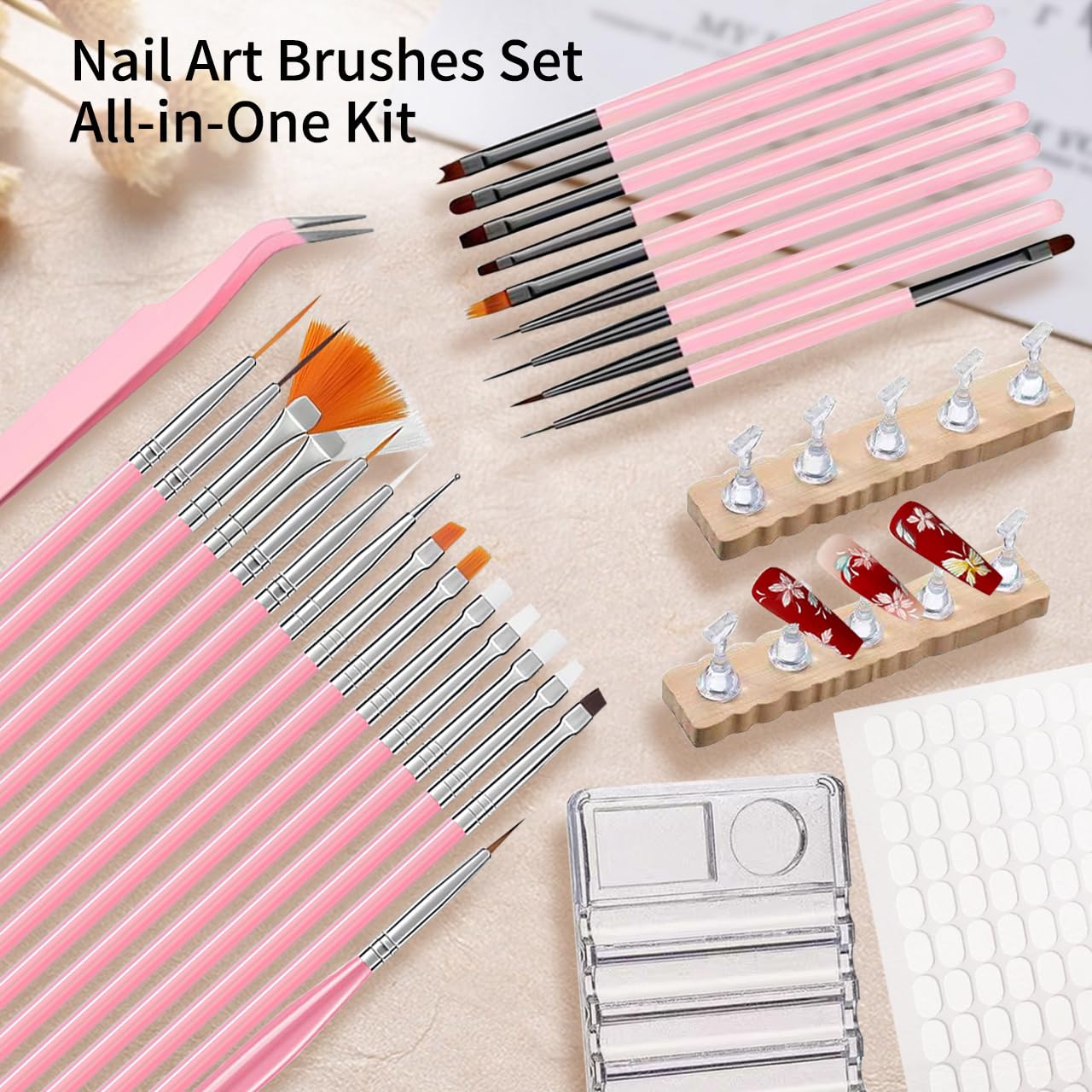 39PCS Nail Art Brush Set, Nail Brushes with Gel Polish Brushes, Gel Nail Brush for Builder Gel, Striping Liner Brush, Dust Brush, Nail Stand, Nail Color Palette, DIY Manicure Tools Gift for Women