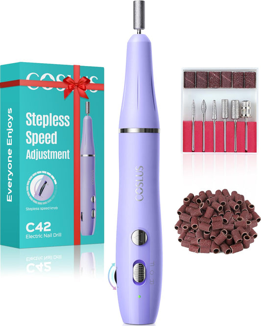 COSLUS C42 Cordless Electric Nail Drill File: Nail Drill Machine with Stepless Speed Knob for Acrylic Gel Dip Powder Polish, Professional Portable Manicure Pedicure Rechargeable for Home Salon Use