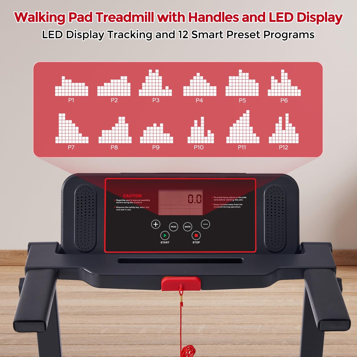 MCRG Walking Pad with Handle Bar, 3.5HP Electric Running Walking Pad Treadmill with Handles, 0.6-10.0MPH Portable Small Treadmill with Handle Bar for Home Small, 400 LBS Capacity