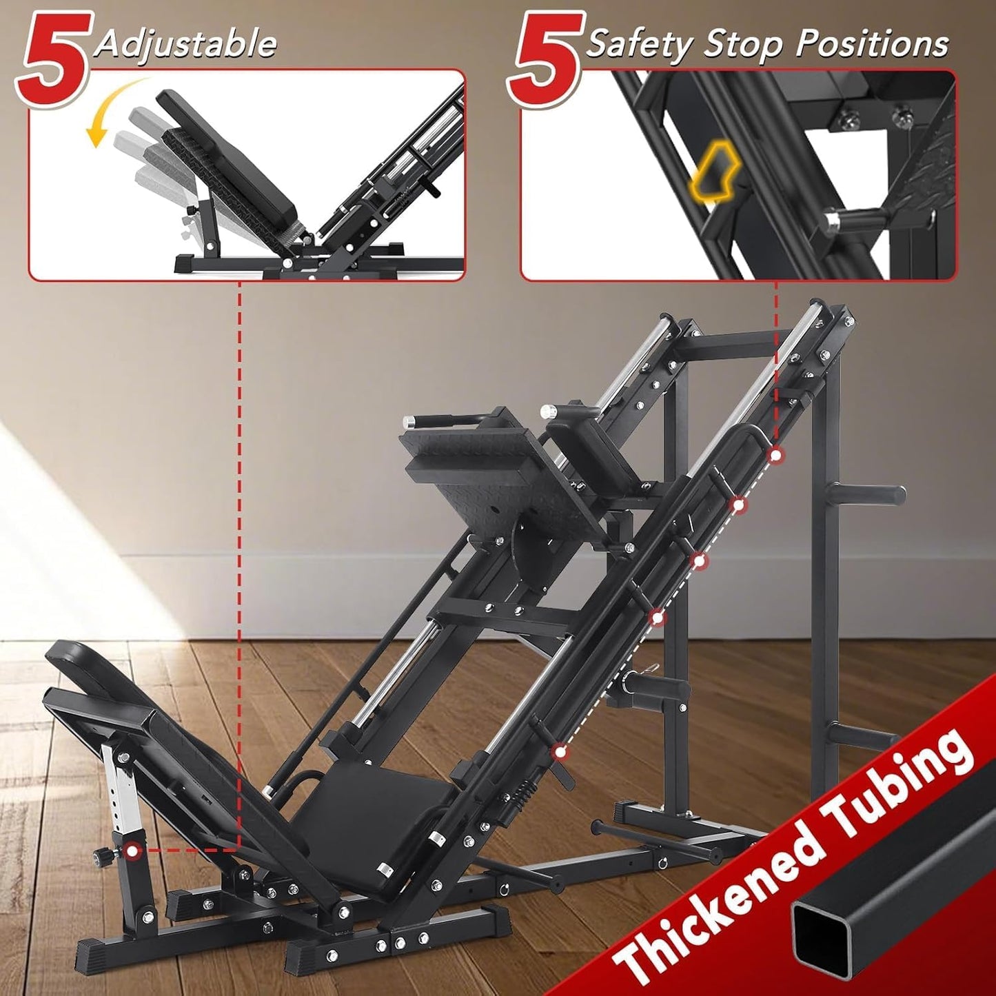Leg Press Squat Machine Combo Professional for Home Gym Specialty for Full Lower Body Workout with Linear Bearing and Calf Block