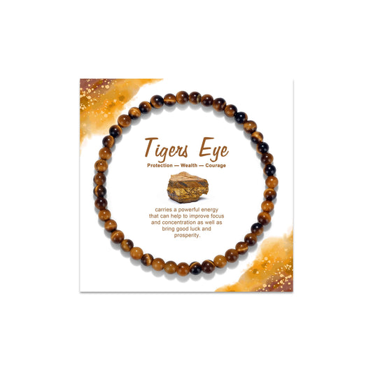 GolbalJew Natural Gemstone Beads Bracelets Healing Crystal Stone Beaded Bracelet for Women Men Handmade Spiritual Jewelry Gifts, 4mm Tigers Eye Round Beads