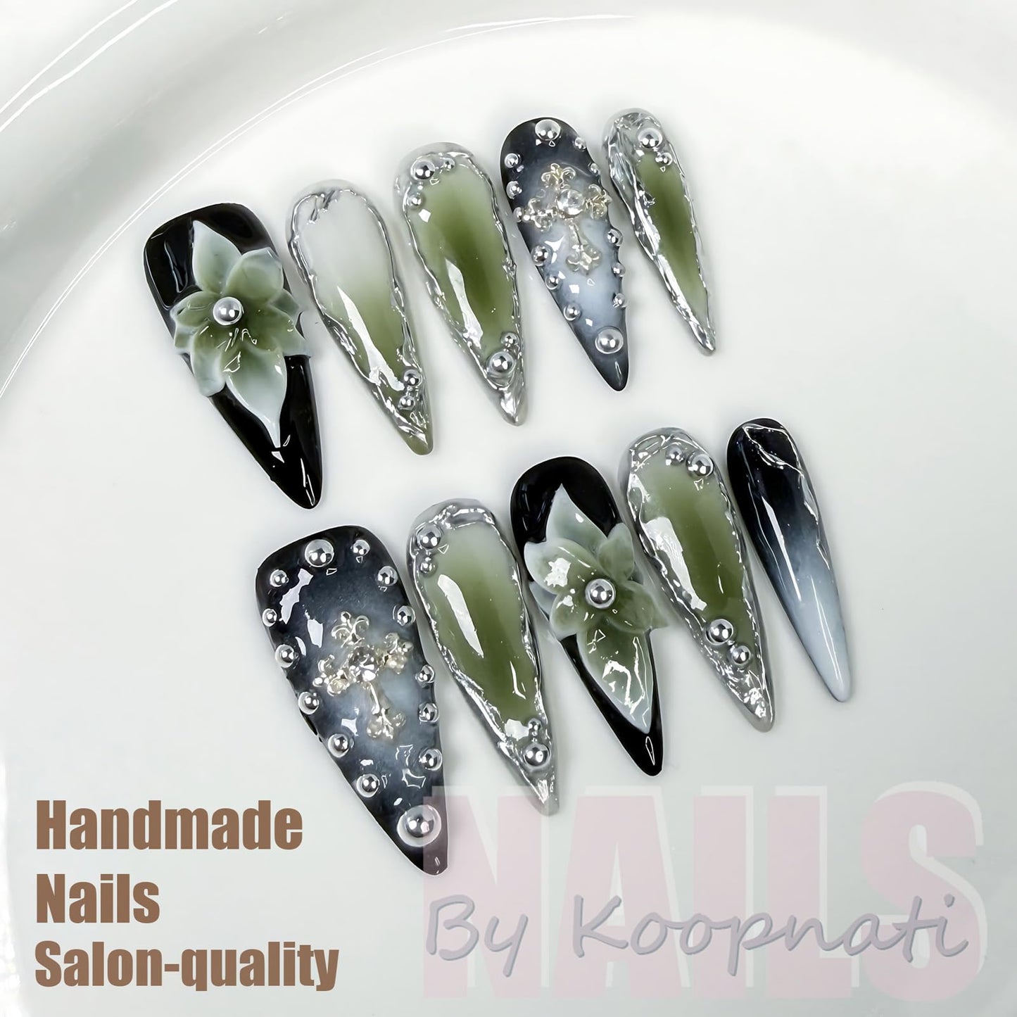 Handmade 3D Nail Art Press Ons Homemade Press On Nails French Tip With 3D Pink Flower Design Fake Nail For Women S
