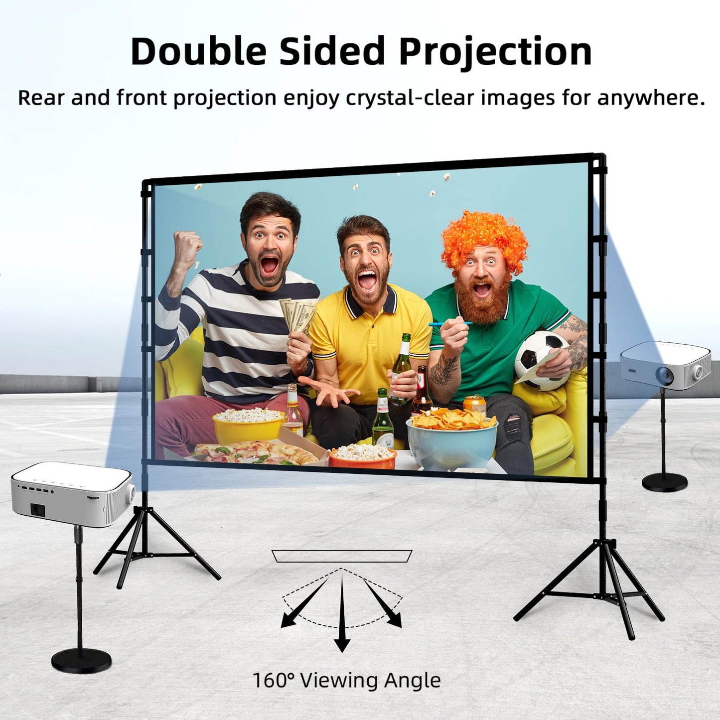 Outdoor Projector Screen with Stand, TOWOND 120 inch Projection Screen, Movie Screen 16:9 HD Foldable Anti-Crease Support Double Sided with Carry Bag for Outdoor Indoor