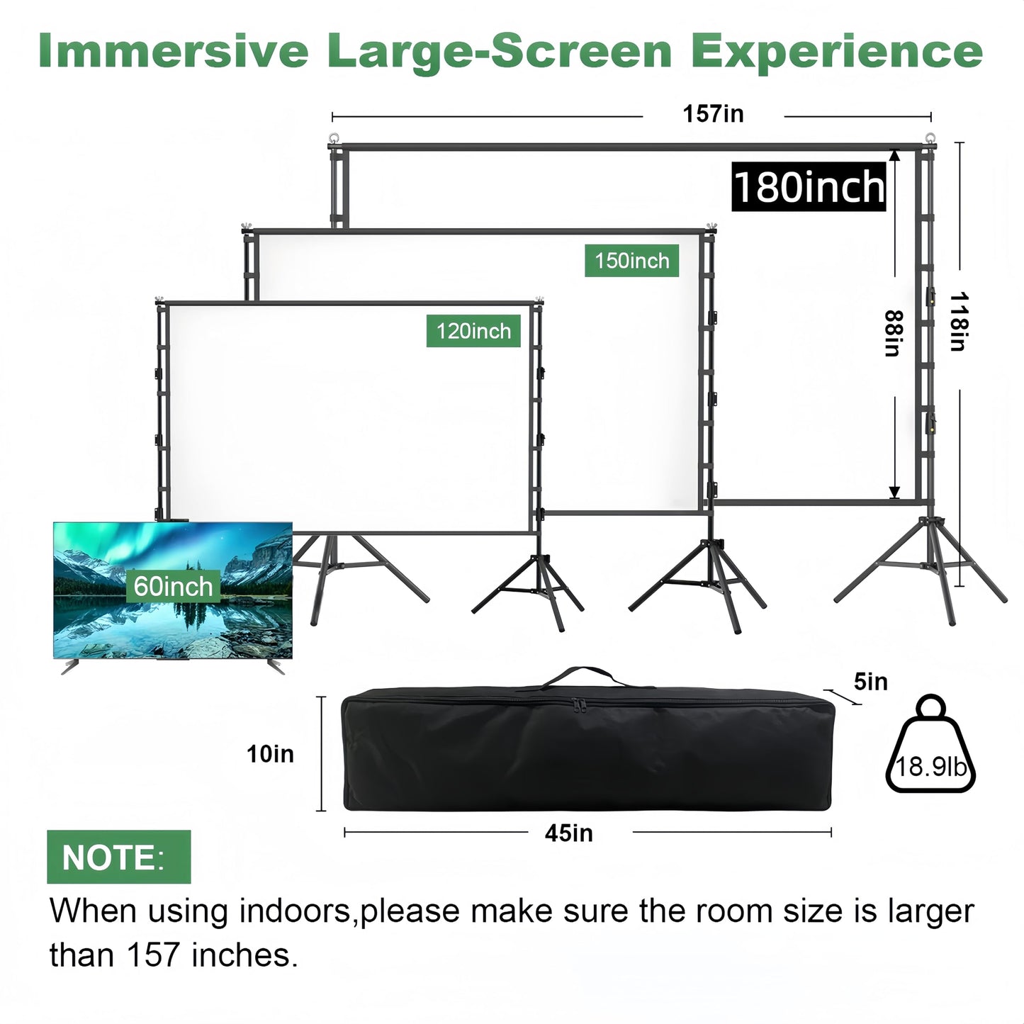 VntB Projector Screen and Stand, 180 inch Outdoor Projection Screen 15 FT Large Portable Movie Screen Wrinkle-Free 16:9 4K Rear Front Foldable Washable with Carry Bag for Backyard Theater Movie Night