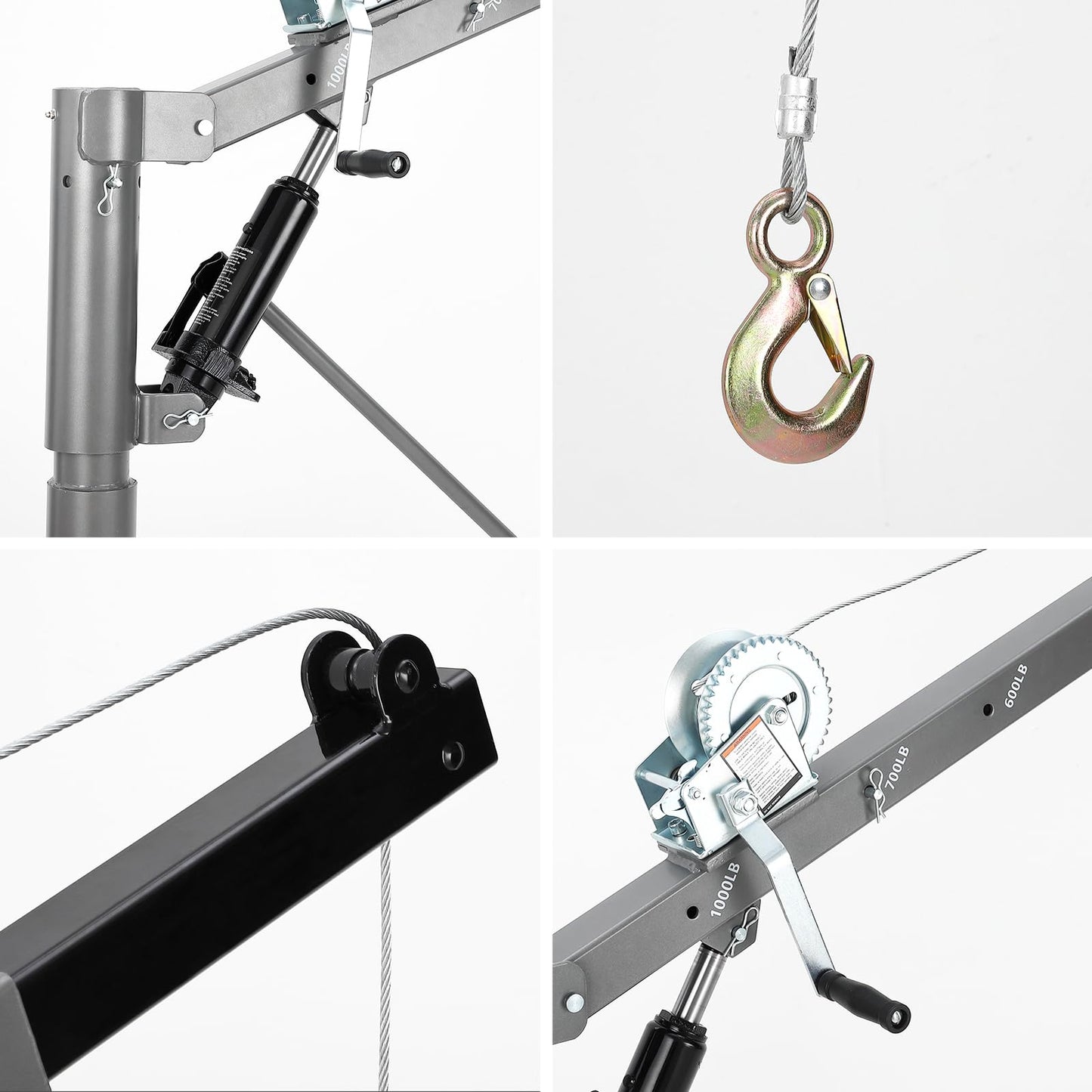 GarveeTech Hydraulic Pickup Truck Crane Hoist, 1000 LBS Capacity Manual Truck Crane with 4 Adjustable Load Levels 500/600/800/1000 LBS for Lifting Goods, Non-Electric Pickup Bed Crane, Silver
