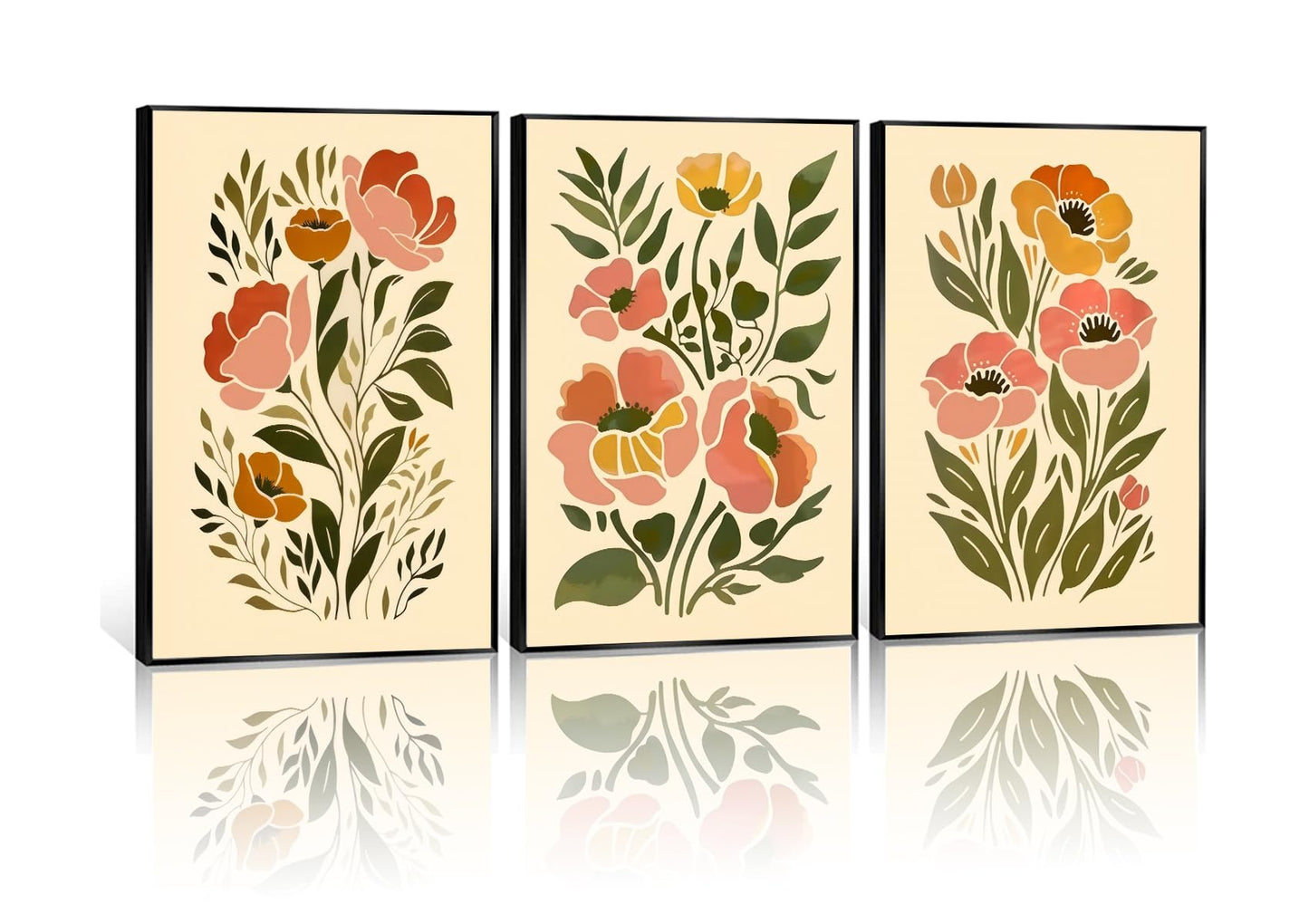 SFXYRTAH 3Pcs Boho Floral Wall Art Abstract Botanical Flower Posters Neutral Beige Green Minimalist Plant Prints for Living Room Bedroom Office Home Decor Unframed (12x16in posters)