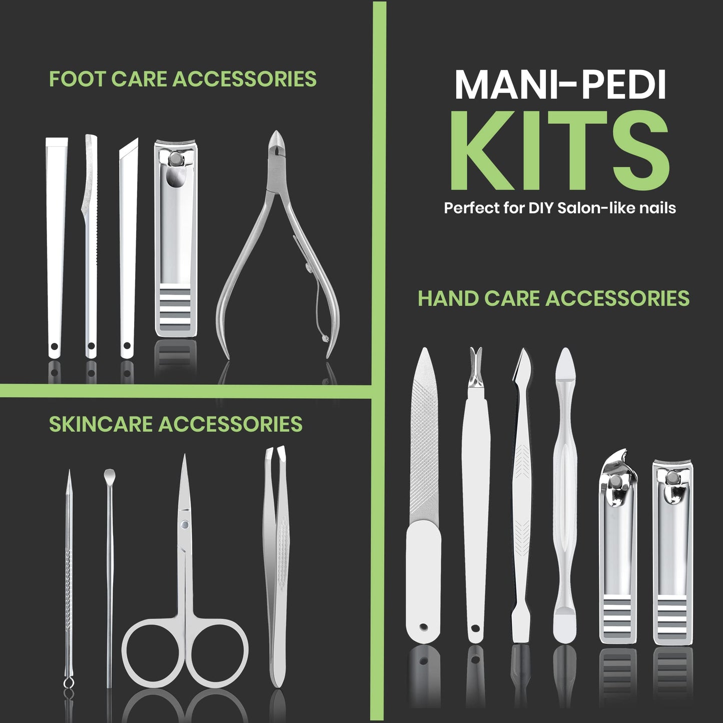 Utopia Care - Manicure Kit for Women and Men, Manicure Set with Nail Clippers or Nail Kit Includes Fingernail & Toenail Clippers,15-Pcs Pedicure Kit Stocking Stuffers with Travel Case - Green