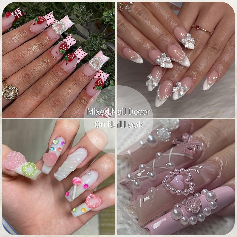 Chunmeng 3D Flat Back Nail Curse Set, Y2K Style, with Metal Butterfly, Peach Heart, Flower, Bow, and Heart Shaped - DIY Nail Decoration and Jewelry Making Mixed Nail Art Gemstone