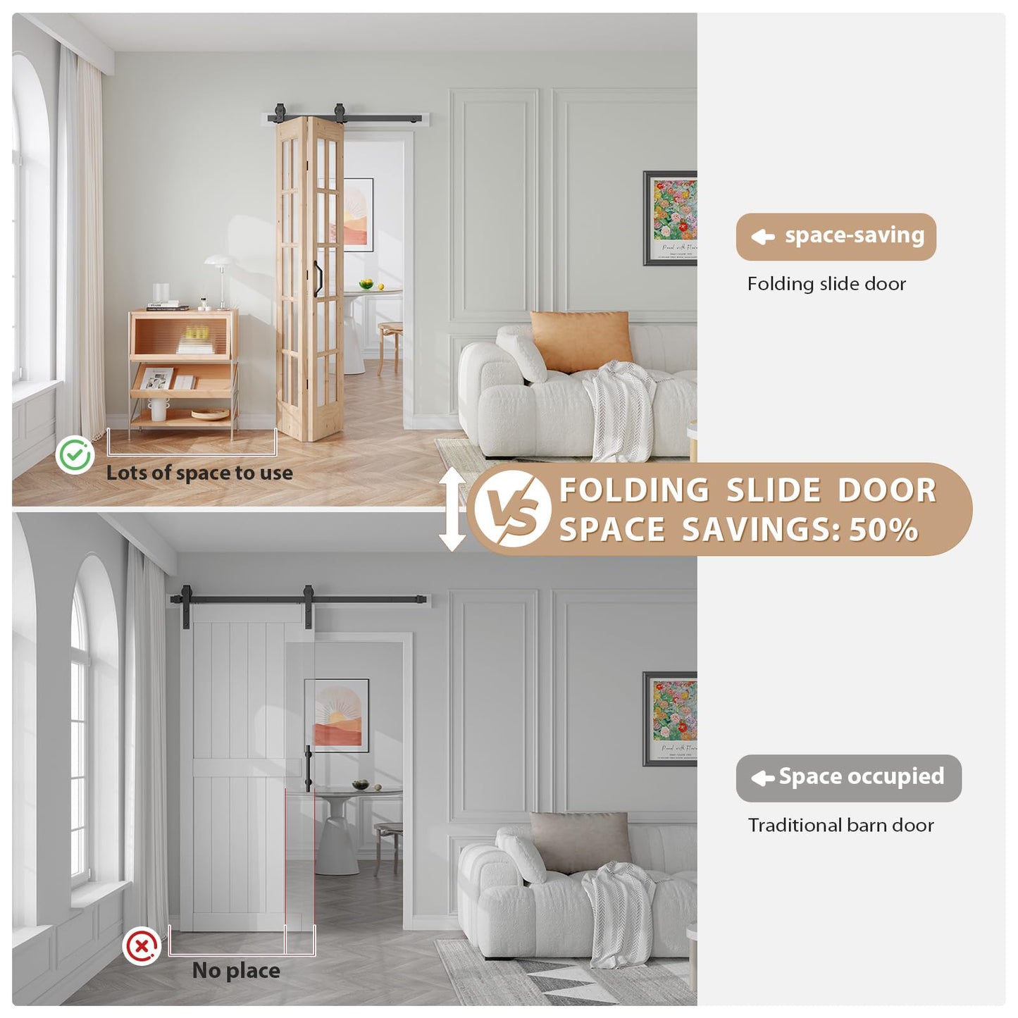 Easelife 42in x 84in(Double 21x84inch) Bifold French Glass Door,Sliding Folding Barn Doors with 3.8FT Hardware Track kit Included,Preassembled,Easy Install