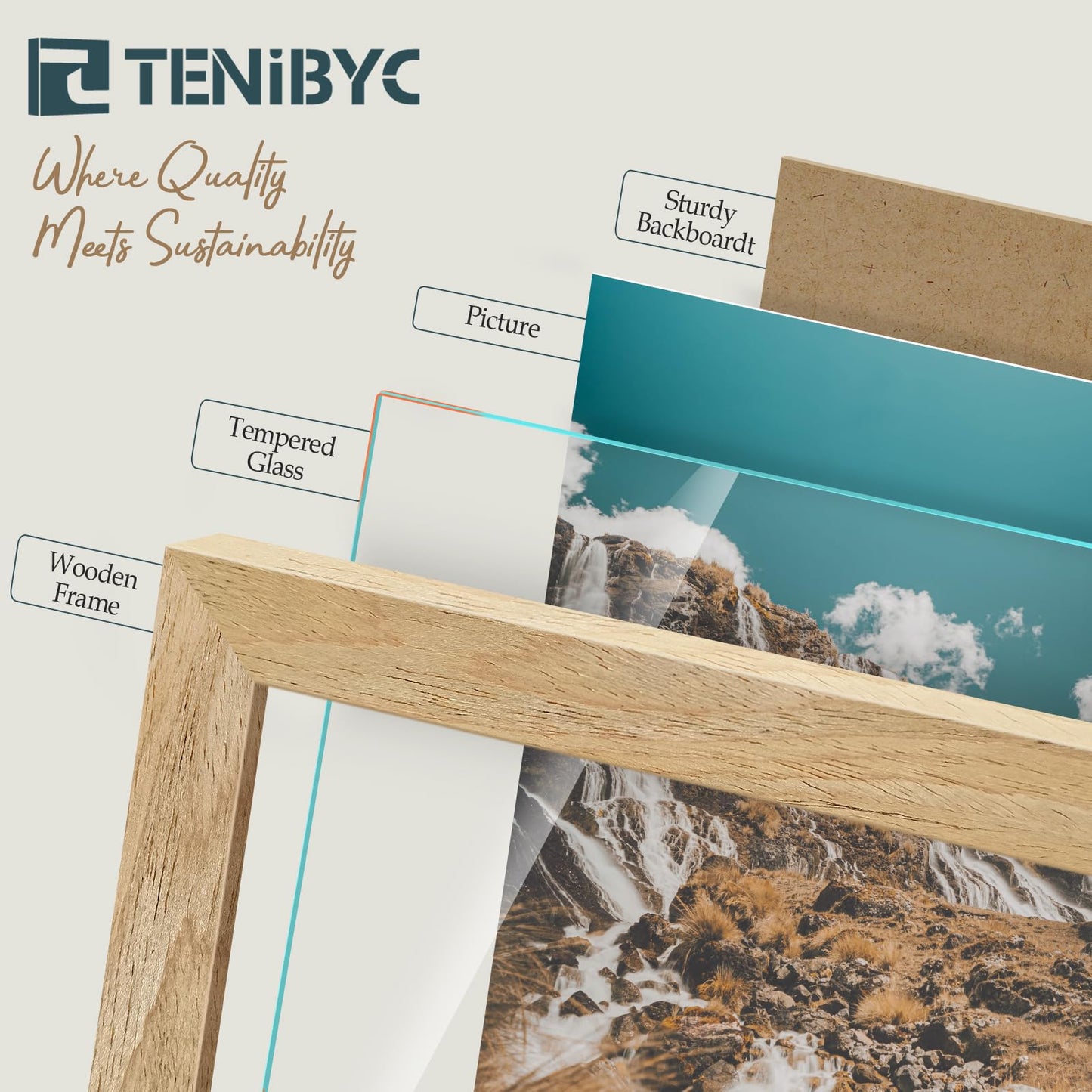 TENIBYC 12x18 Frame - 4 Pack, Natural Textured Wooden Poster Frame, HD Tempered Glass, Wall Hanging Decor for Room, Office, Gallery, Studio, and Hallway