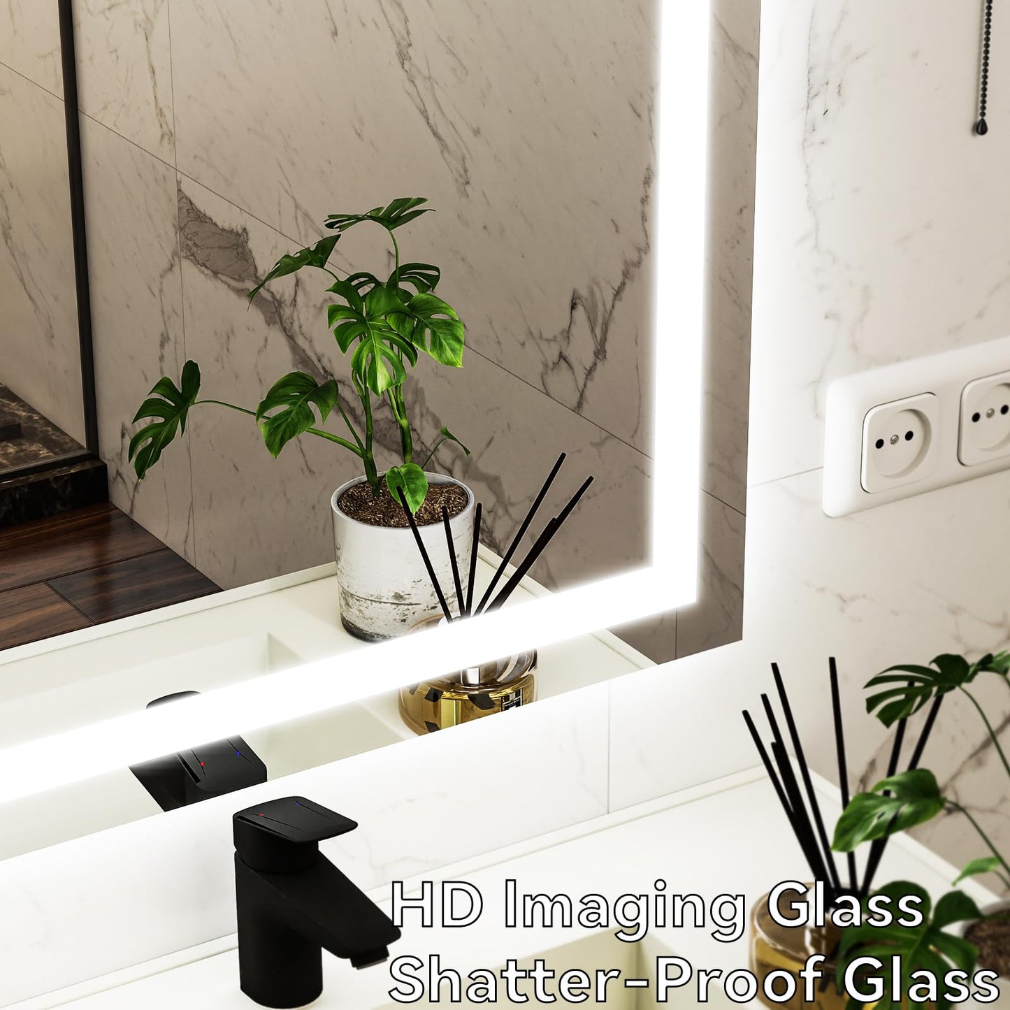 VooBang Large LED Bathroom Mirror 30 x 55 inches - 3 Adjustable Lighting Modes Lighted Smart Bathroom Vanity Mirror, Anti-Fog, Memory Function, Tempered Glass, Wall Mounted Horizontally Vertically