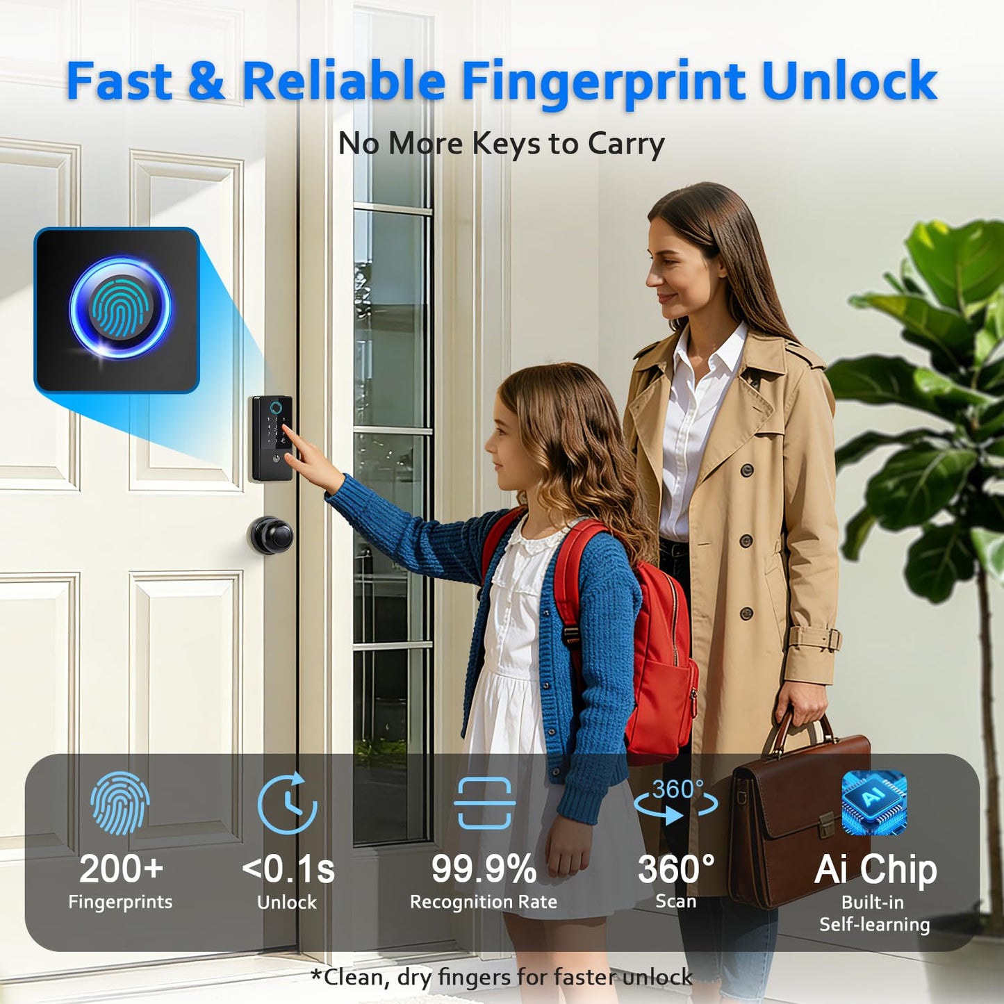 Smart Door Lock Deadbolt, Keyless Entry Door Lock with Fingerprint & Keypad,App Control,Auto Lock,Secure Electronic Digital Lock for Front Door Home Apartment Rental,Easy Installation,Matte Black