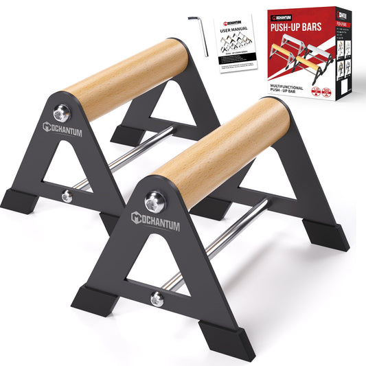 Mochantum Parallettes Bars - Wooden Push Up Bars with Non-Slip Aluminum Base, 660LB Capacity, Portable Calisthenics Equipment for Calisthenics, Handstand ,Strength Training & Home Gym Workouts, Black, 6.5inch