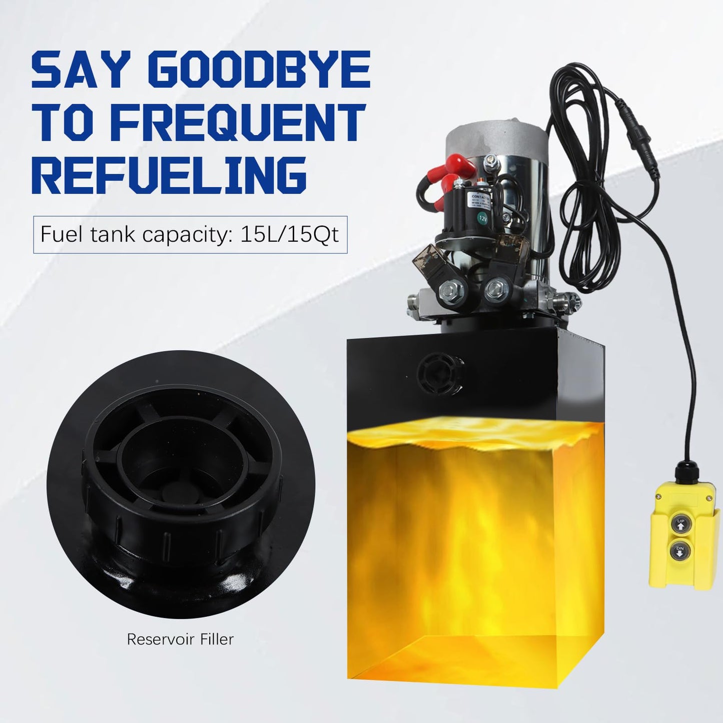 Zachager 1 Piece 15 Quart Hydraulic Power Unit Electric Hydraulic Pump 12V DC Double Acting Max Pressure 3200PSI Hydraulic Pump for Dump Trailer Lifting