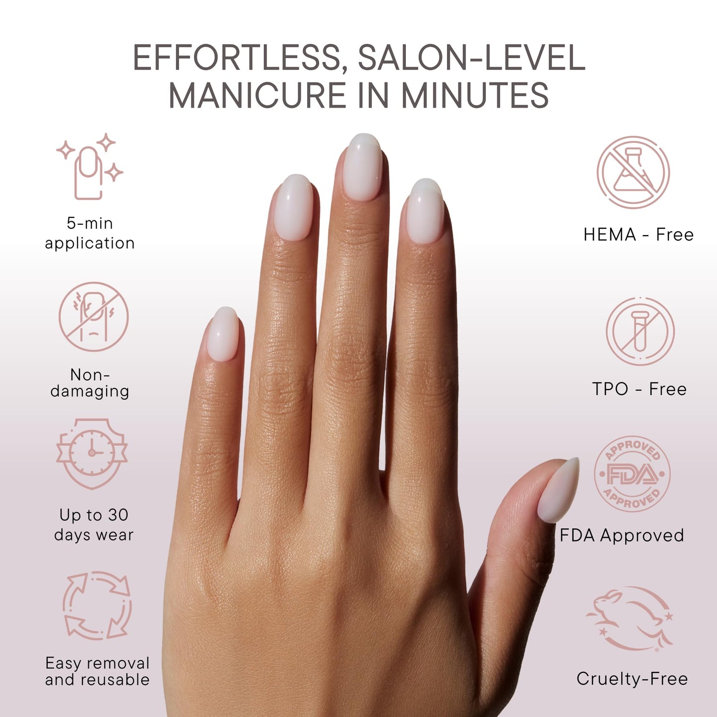 Celebritips Press On Nails - Salon U-ltimate™ | Sheer Milk, Extra Short Round Nails, Reusable | 16 sizes - 32 Nails Kit with Glue and Sticky Tabs