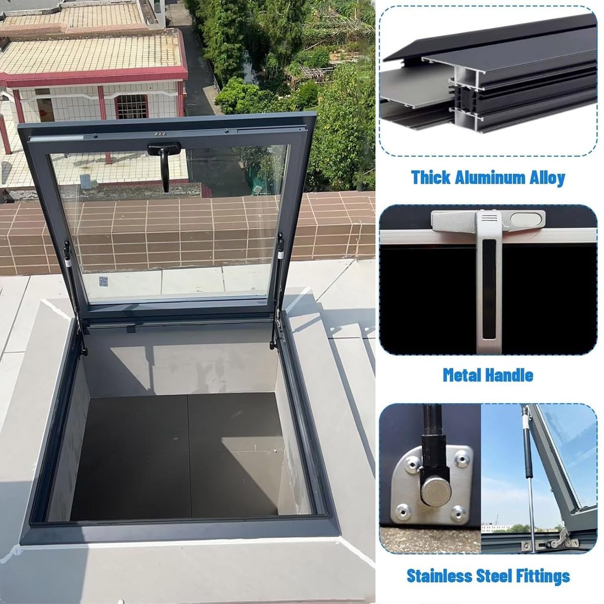 Skylight Windows for House Roof with Double Layer Tempered Glass, Roof Lighting Well Window for Indoor Attic, Aluminium Window Cover for Garage/Basement/Loft/Dark Room(23x14)