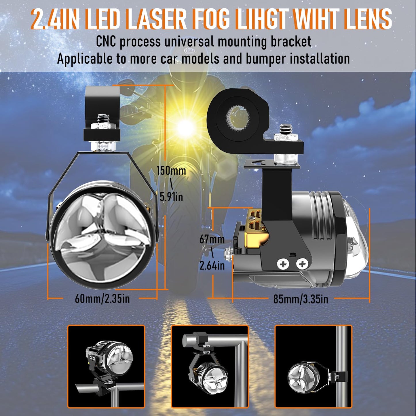 BOZCCZO Motorcycle Auxiliary LED Light Kit Driving Spotlights Lemon Green/Amber Fog Light with Mounting Bracket Remote Control Harness 120W Off-Road Work Compatible with Motorcycle J-eep Car Truck