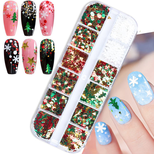 Christmas Glitter Nail Art Sequins, 3D Christmas Tree Snowflakes Love Heart Stars Circle Nail Sparkly Flakes Design Supplies for Women Girls Manicure Holiday Decorations, Xmas Resin Nail Art Tips