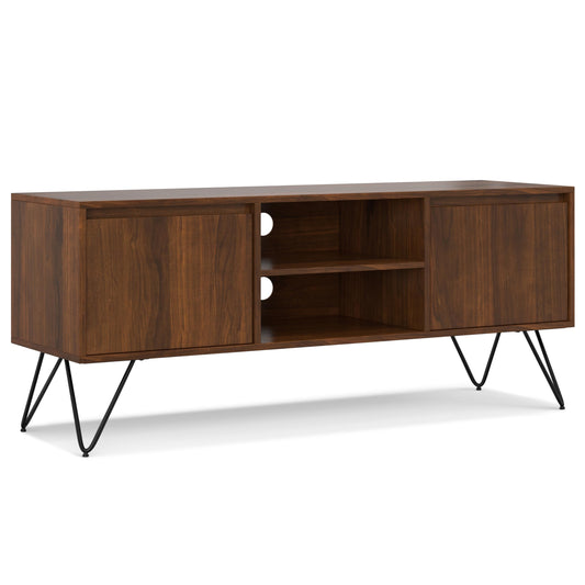SIMPLIHOME Hunter 60 inch Wide Industrial TV Media Stand in WALNUT WOOD For TVs up to 65 inches for the Living Room and Entertainment Center