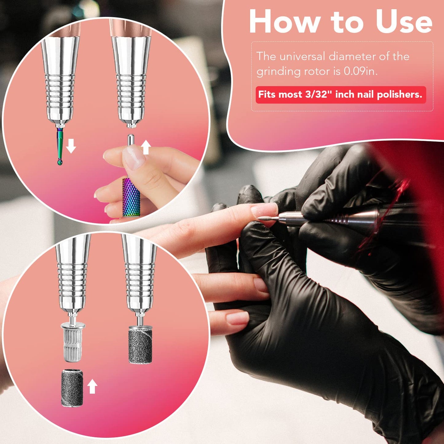 Onism 25Pcs Nail Drill Bits Set with 75Pcs Sanding Bands (80#/120#/180#), High-Precision Tungsten Carbide & Ceramic Efile Bits for Acrylic Gel Removal, Cuticle Care Kit with Organizer Box,Pink