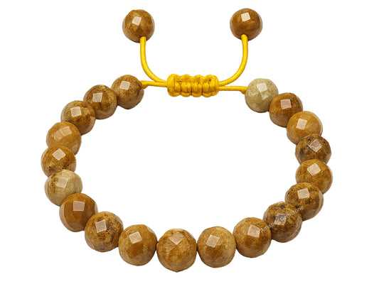 Amazing Gemstone Picture Jasper Bracelet for Women - Chakra Mens Bracelet Protection Crystals and Healing Stones - Blessing Bracelet Spiritual Meditation Gift (Faceted Beaded Bracelet, Adjustable)
