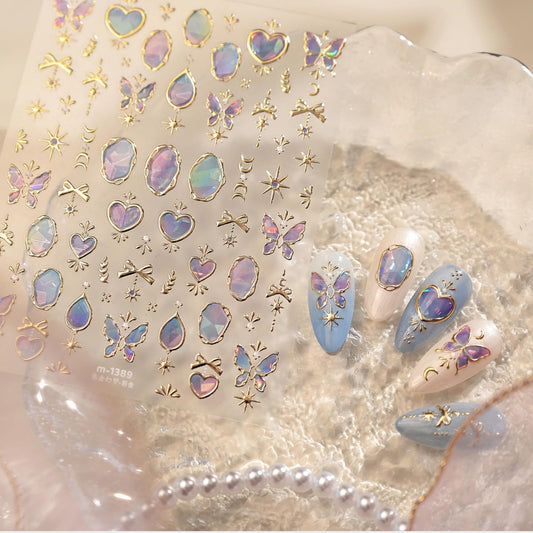 Nxtpz Nail Stickers Gilded Butterfly Nail Art Stickers Court-Style Gemstone Nail Decals 5D Embossed Self Adhesive Design Sticker Nails Decoration for Women Manicure Accessories