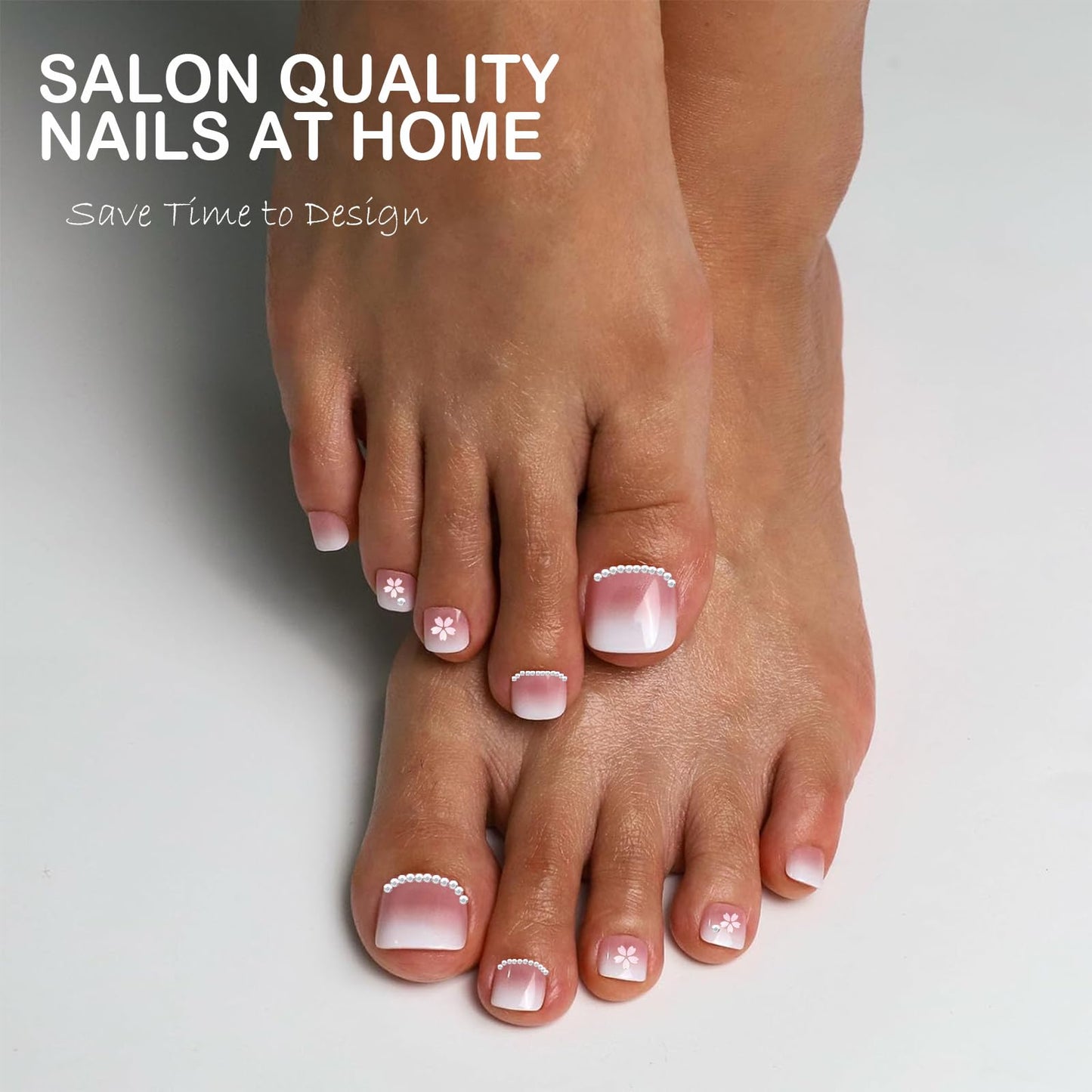 OPkssnails Press on Toenails Short,216Pcs Summer Pink Ombre Toenail Press Ons Square for Women,Soft Gel Toe Nail Tips, Light Weight & Fit Perfectly,Soak off Acrylic Fake Toe Nail Extensions 12 Sizes