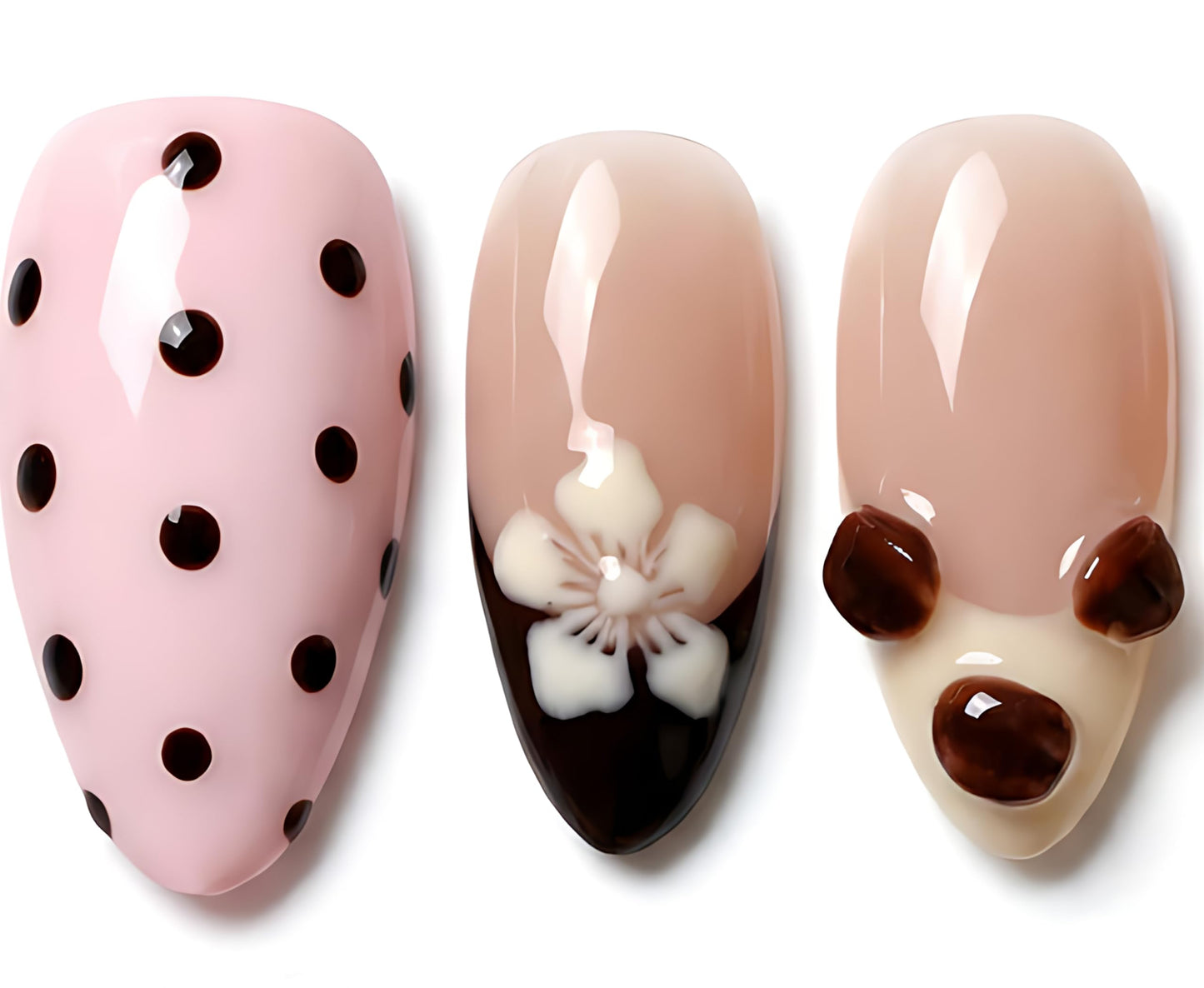 Handmade Press on Nails Almond Shape 3D Cute Glue on Nails for Women, Luxury Homemade Press on Nail Art Design, Fake Nails with 3D Nail Charms Size M 6