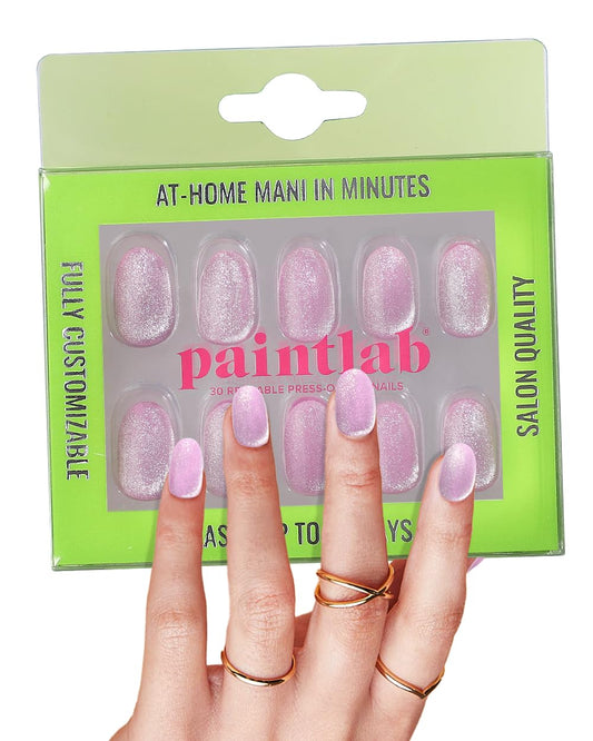 PaintLab Press On Nails Kit for Women – Lavender Fairy Cat Eye Oval Fake Nails, 30 Nails in 15 Sizes with Glue, Reusable Salon Quality Press On Nails