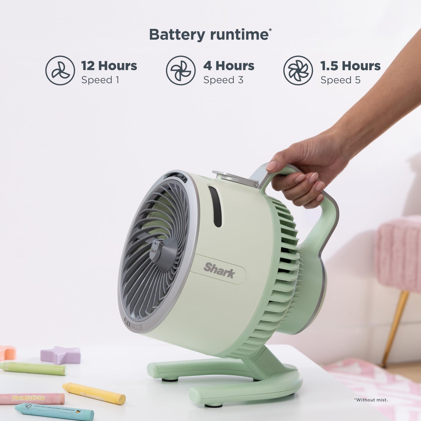 Shark FlexBreeze HydroGo Fan—Ultra-powerful portable fan with indoor + outdoor mist. Corded & cordless, 5 speeds, evaporative misting, Glacier. FA052BL