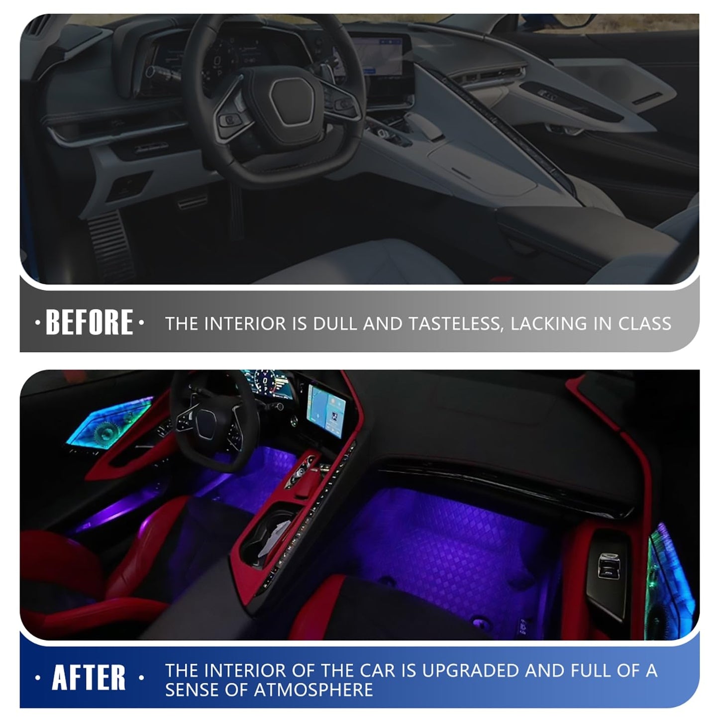 BILLFARO Door Speaker Relays Cover with LED RGB Ambient Light,Atmosphere Door Storage Box Lamps Foot Lights for Corvette C8 Stingray Z51 2020+ for Z06/E-ray 2023+,Voice APP Button Switch