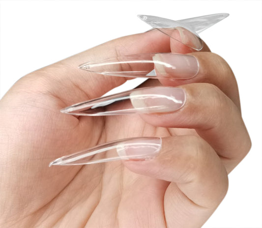 Allkem Soft Gel Nail Tips - XXL Stiletto Nail Extensions with Refill Bag - 12 Sizes Extra Extra Long Full Cover Nails - Clear (504 Pieces)