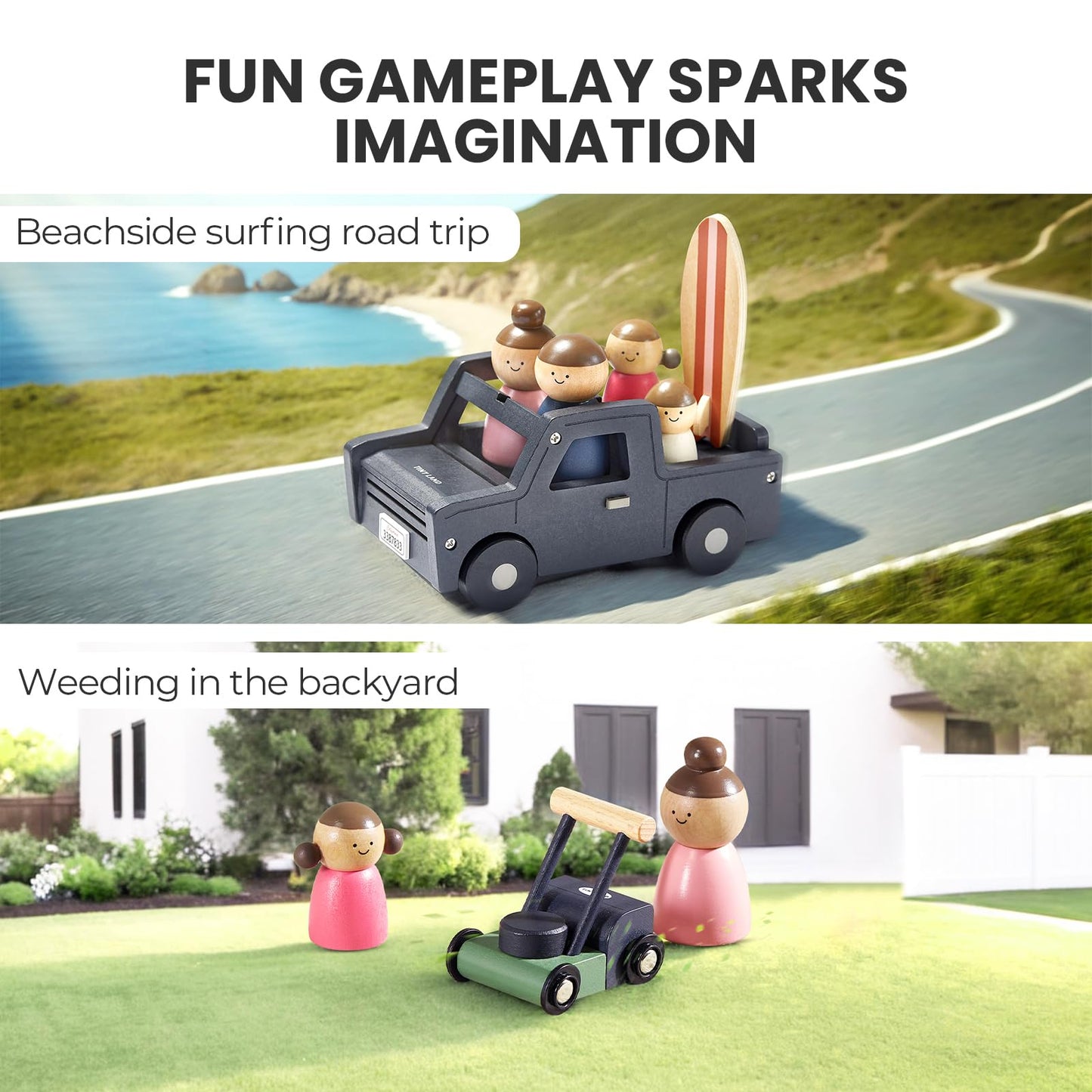 Tiny Land Modern Family Dollhouse & Wooden Dollhouse Garage Toy Set
