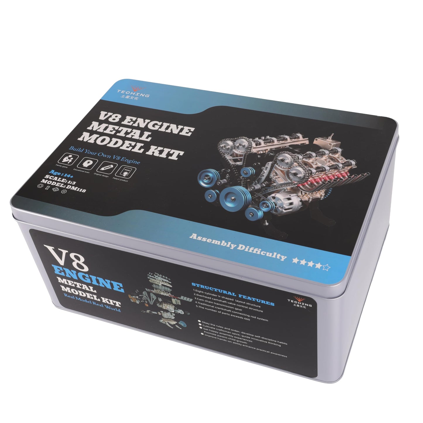 TECHING v8 Engine Model kit That Works Metal Mechanical Metal Assembly DIY Car Engine Model Kit 500+Pcs Educational Experiment (8 Cylinder Engine)