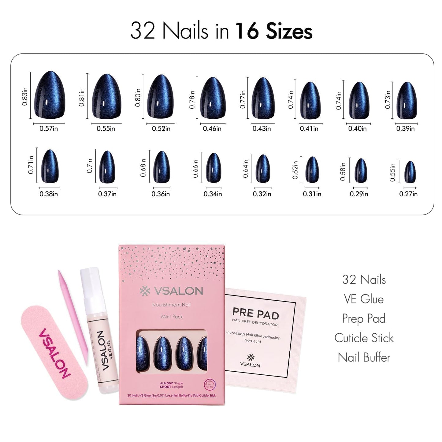 VSALON Oval Short Press on Nails, Silver Gray Star & Moon Summer Celestial Cat Eye Glossy 3D Art Nail Kit & Blue Cat Eye Mini Pack