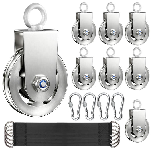 8 Pack Silent Aluminium Alloy Gym Cable Pulley Wheel for Home DIY Gym Pulley System, 304 stainless steel bracket, 3.54 in/90mm Gym Pulley for Max.660LBS Load, Suitable for Lat Pulldown&cable exercises