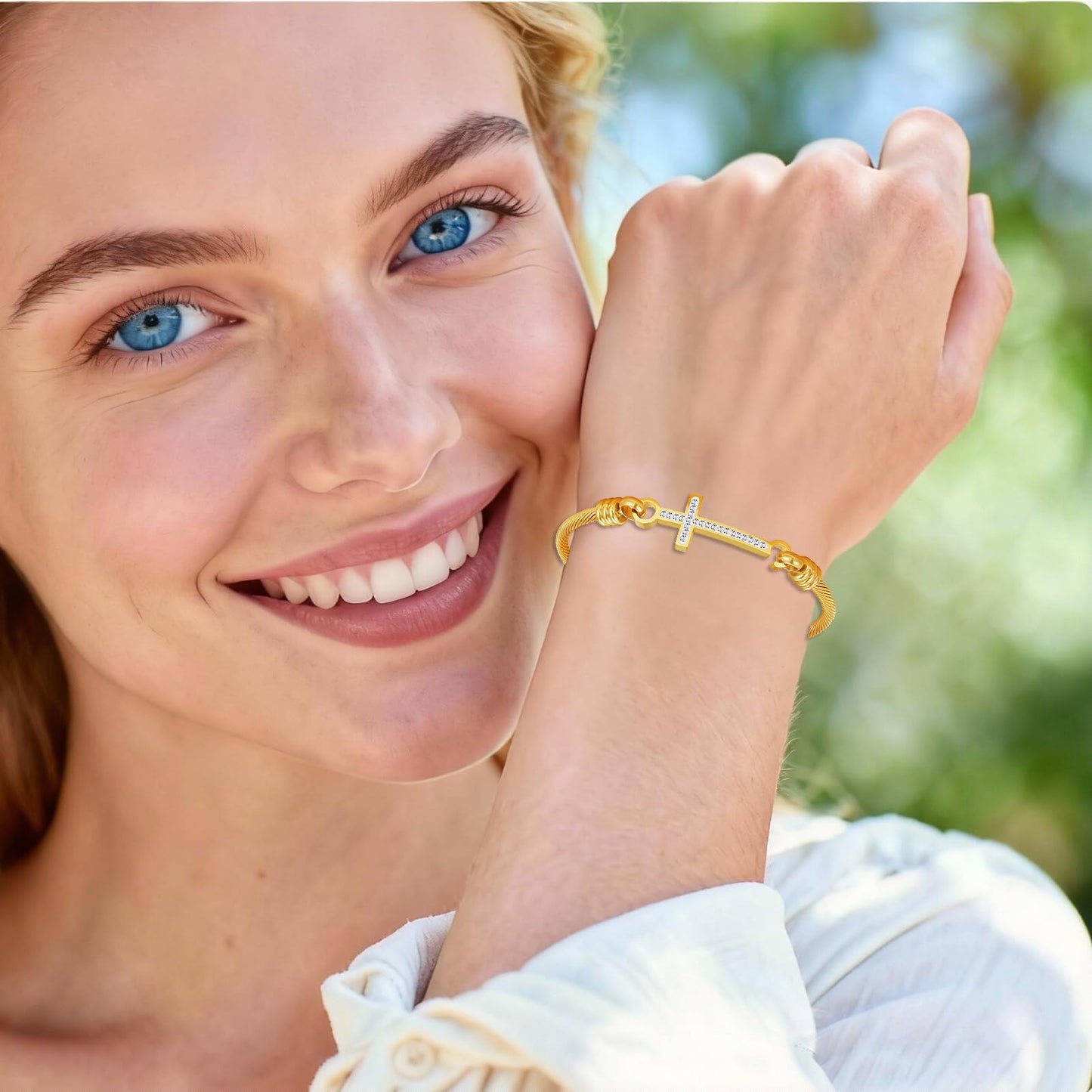 DS Religious Gift for Her Christian Cross Bracelet Bible Verse God is Within Her She Will Not Fall Inspirational Bracelets For Women Stainless Steel Jewelry Gift To Daughter Best Friend (Cross bracelet-Gold 11)