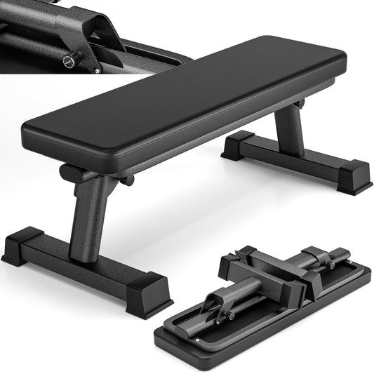 BODY RHYTHM Semi-Commercial Foldable Flat Bench for Multi-Purpose Weight Training and Ab Workout, Flat Weight Workout Exercise Bench with 1000lb Weight Capacity for Strength Training Bench Press, Suitable for Home and Gym.