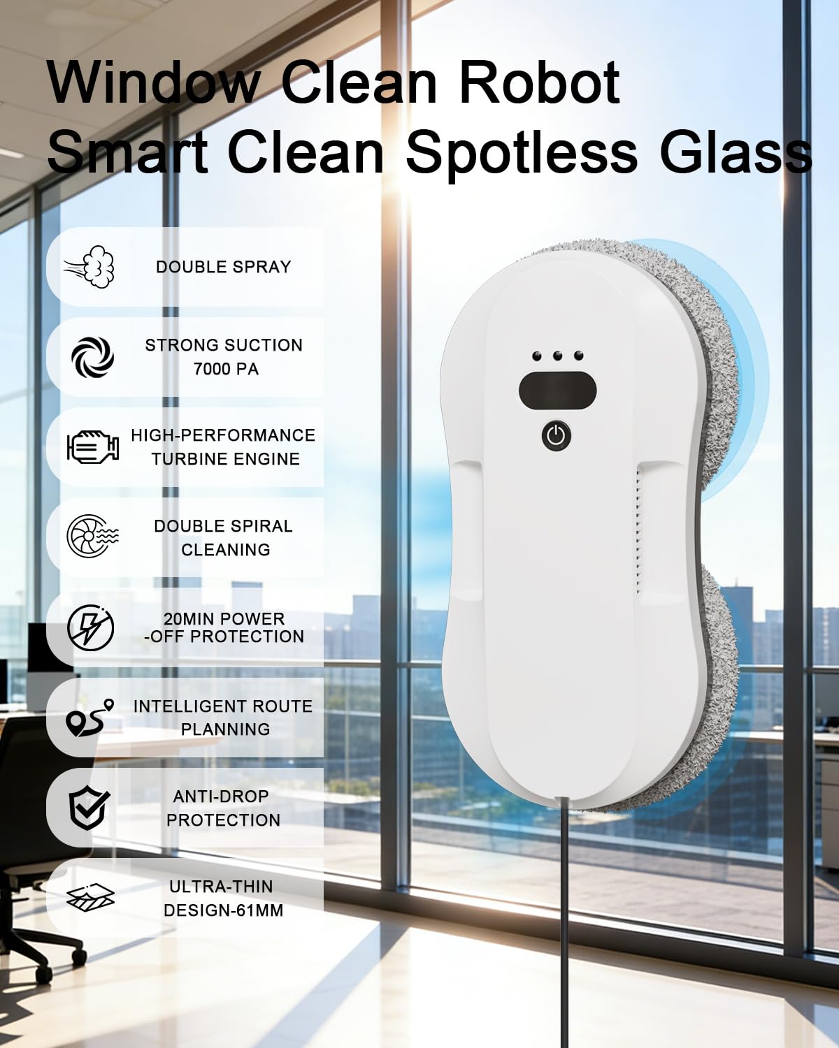 EAEGE Window Cleaning Robot, Automatic Window Cleaner Robot with Dual Spray-50ml Tank, Edge Detection, Intelligent Path Planning, 3000pa Strong Suction, Anti-Drop Protection