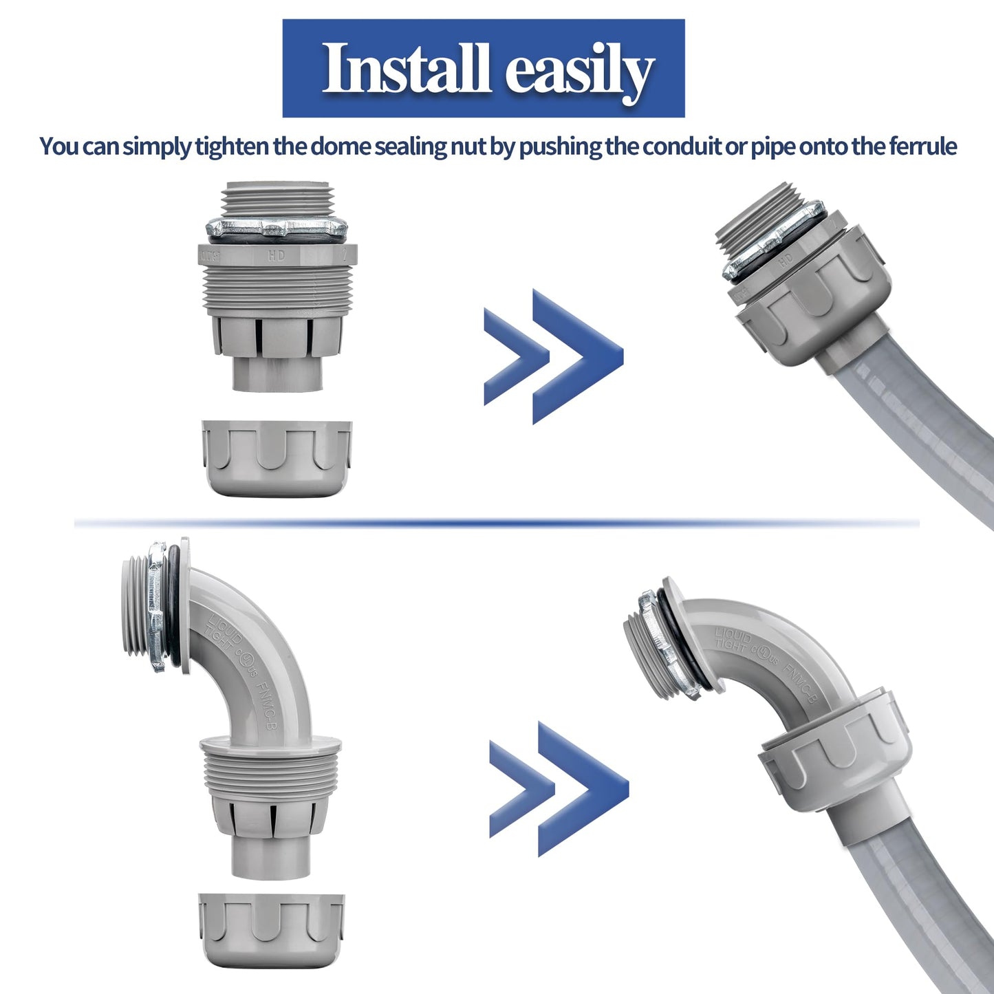 Geowaky 1 Inch 100 FT Liquid-Tight Conduit and Connector Kit Non Metallic Flexible Conduit Electrical Kit - 5 Straight and 3 Angle Fittings Included for Electrical Wiring