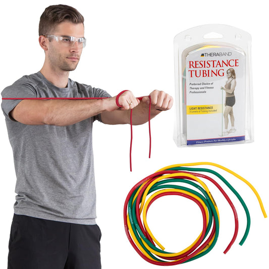 THERABAND Resistance Tubes, Begginer Set, Yellow, Red, and Green, 5 ft Latex Tubing, Home or Clinic Use, Cut-to-Fit, Color-Coded Resistance Bands for Upper & Lower Body Workouts