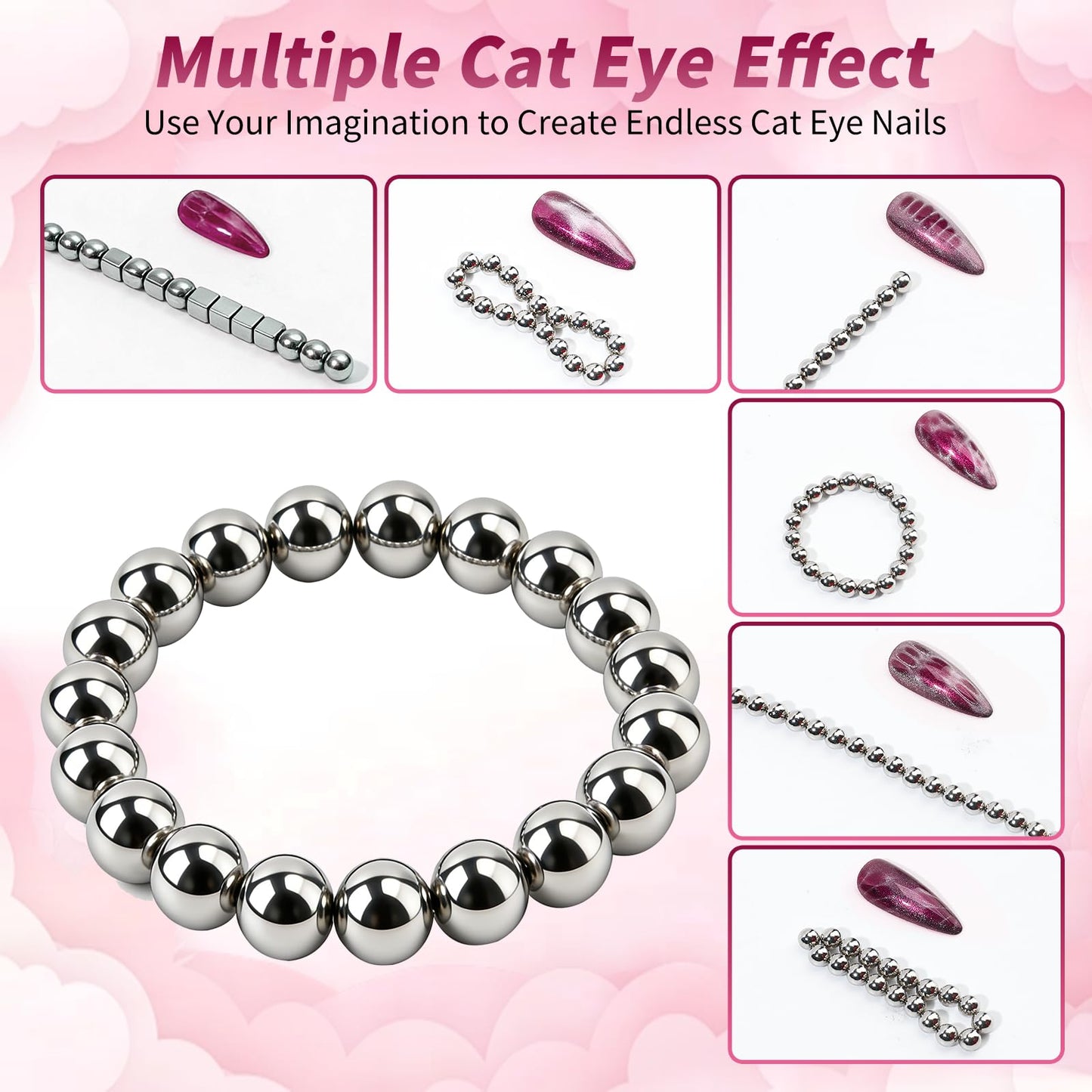 heemeei 56Pcs Cat Eye Magnet for Nails, Cat Eye Gel Nail Polish Magnet Set, Strong Magnetic Nail Polish Magnets for Nail Art, Heart Nail Design Tools Magnets for Salon & Home DIY Accessories