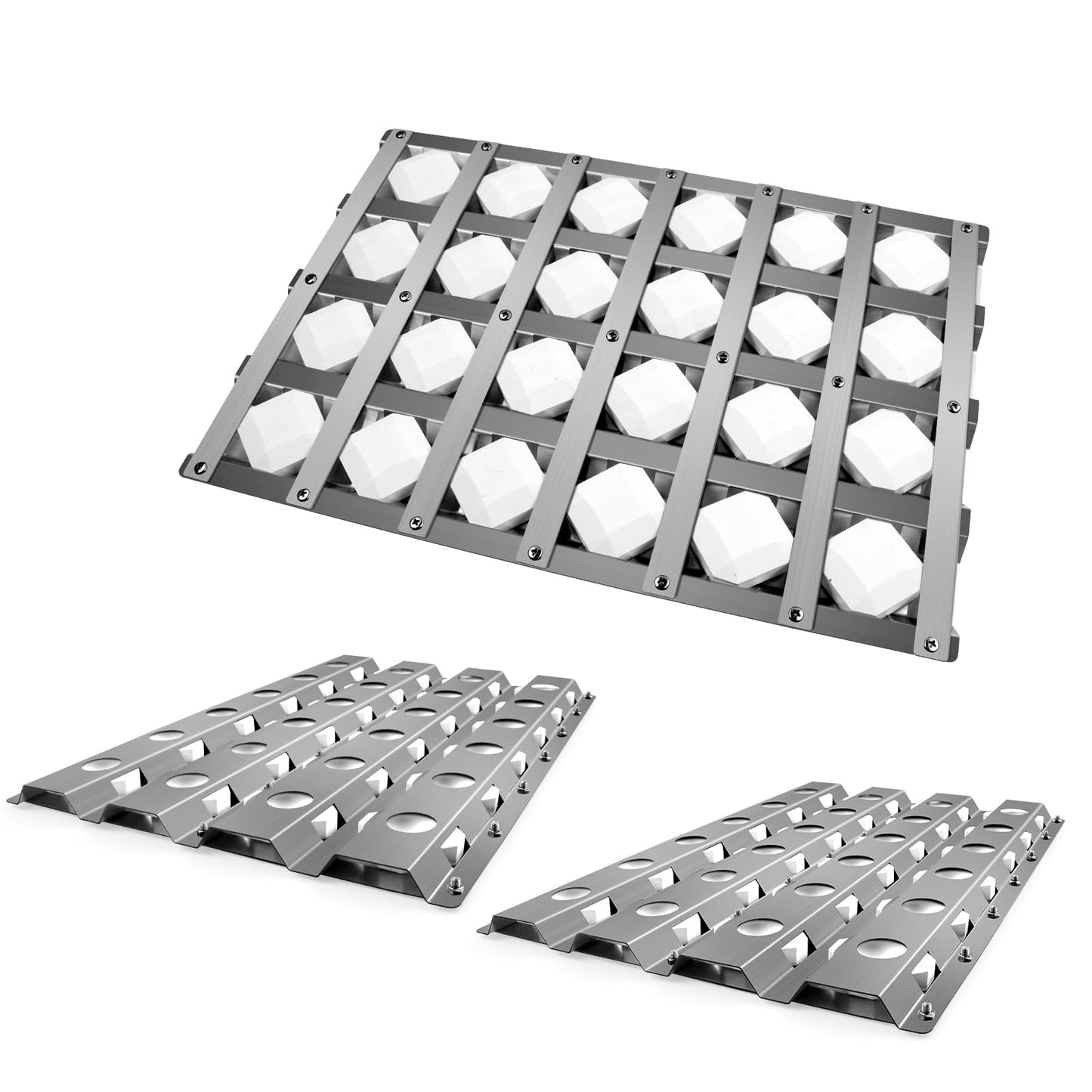 Kalomo Grill Briquette Tray Grill Heat Plates for Alfresco Grill ALX2-30C, ALX2-42C, ALX2-42RFG, ALX2-56, ALX2-56BFG, 17.8125" Stainless Steel BBQ Heat Shield Flame Tamer with 72 Ceramic Briquettes